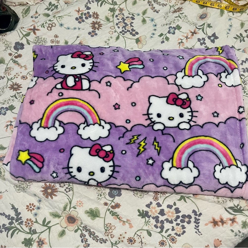 Hello Kitty Sanrio plush Stormy rainbow blanket